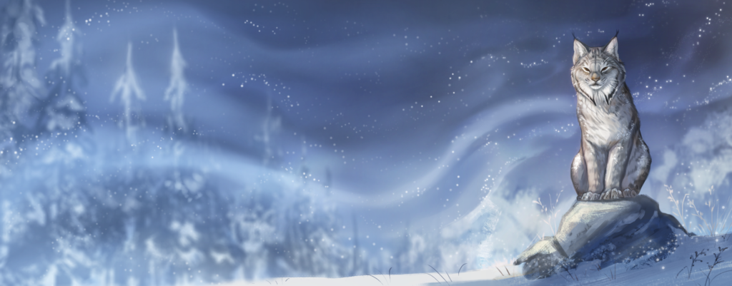 Painting of a lynx in a winter landscape
